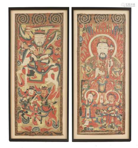 A pair of Chinese gouache paintings,