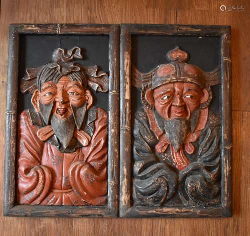 Pair of Lacquered on Wood Panels of Shoki Gods