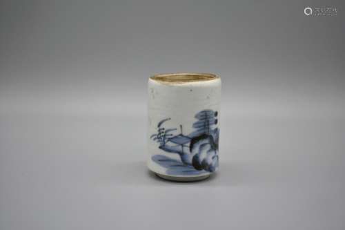 Japanese blue and white landscape pot
