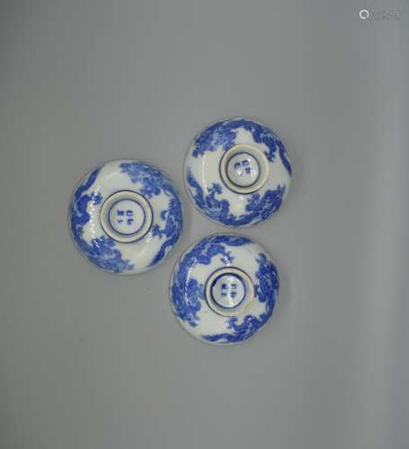 Set of Three Japanese Dragon Bowl Covers, signed