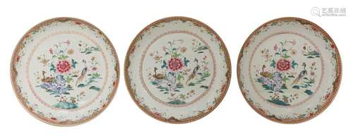 Three Chinese famille rose plates,