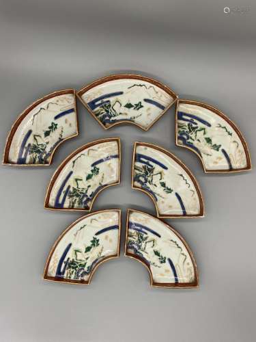 Set of Seven Japanese Imari Fan Shaped Dishes