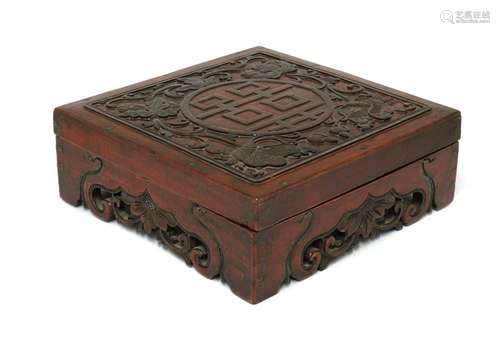 A Chinese wood box and cover,