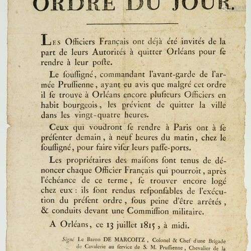 LOIRET. Ordre du jour fait à ORLÉANS (45) 13 Juillet 1815, à...