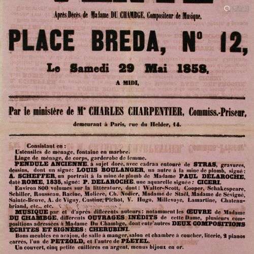 « VENTE après décès de Madame DU CHAMGE, Compositeur de Musi...