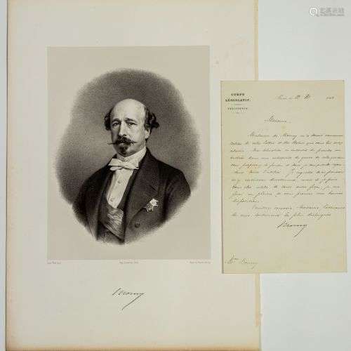 Charles, Duc de MORNY, 1 lettre et 1 Lithographie : Charles,...