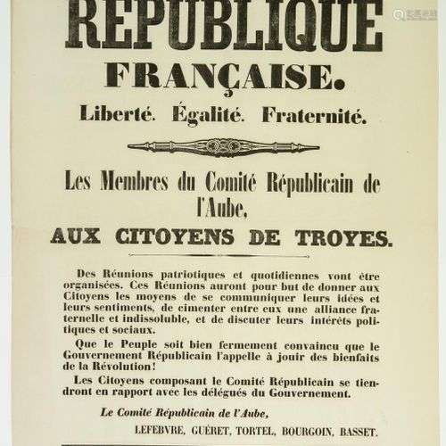 AUBE. RÉVOLUTION DE FÉVRIER 1848 : Adresse des Membres du CO...