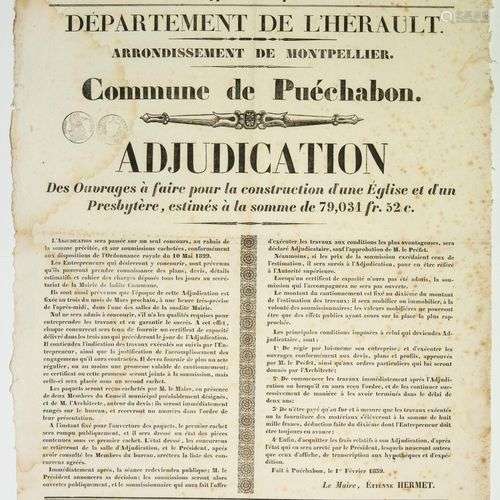 HÉRAULT. 1829. CONSTRUCTION D’UNE ÉGLISE « Commune de PUÉCHA...