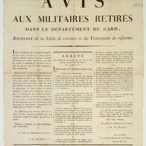 GARD. CONSULAT. «Avis aux militaires retirés dans le Départe...