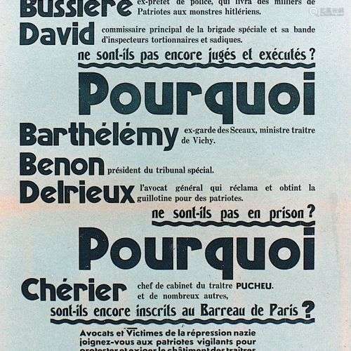 (ÉPURATION Mars 1945.) « POURQUOI BUSSIERE ex-préfet de poli...