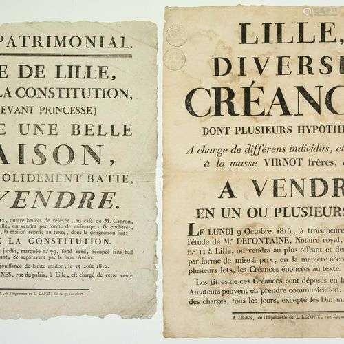 NORD. 2 Affiches imprimées à LILLE : « Bien patrimonial, Vil...