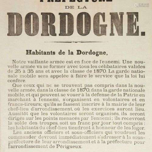 DORDOGNE. Guerre de 1870 : Adresse de BOFFINTON Préfet, aux ...