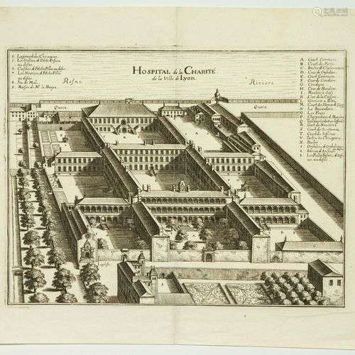 LA CHARITÉ DE LYON. Gravure XVIIIe : « Hôpital de la Charité...