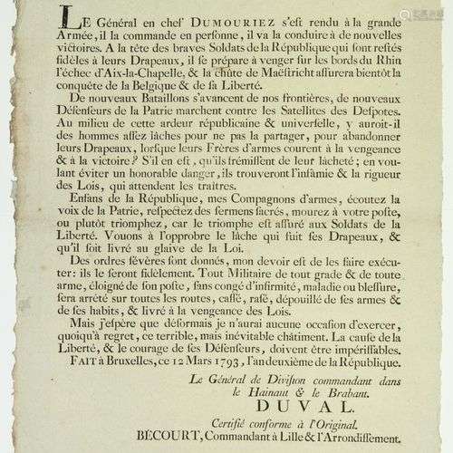 DUMOURIEZ. 1793. CONQUÊTE DE LA BELGIQUE : Proclamation du G...