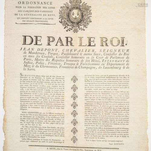 MOSELLE. 1789. METZ (57). LEVÉE DES SOLDATS PROVINCIAUX. Ord...