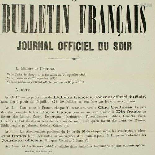 « PUBLICATION du BULLETIN FRANÇAIS, Journal Officiel du soir...