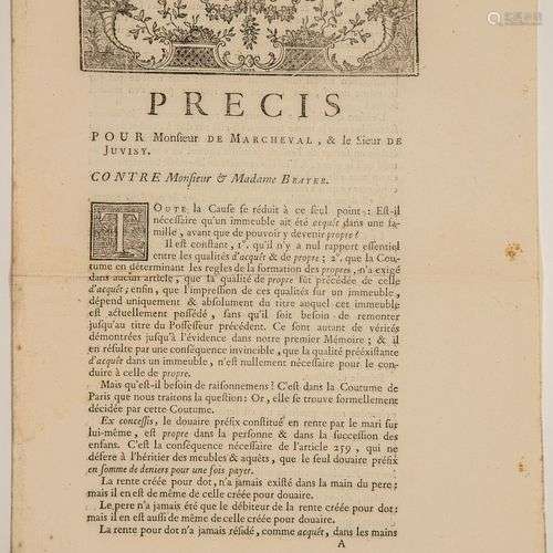 PAJOT DE MARCHEVAL & PAJOT DE JUVISY. 1763. « Précis pour Mr...