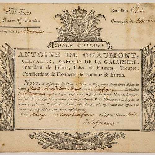 NANCY (54) 1763. MILICE DE LORRAINE ET BARROIS, BATAILLON D’...