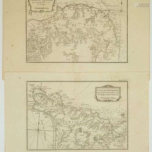 MANCHE. 2 Gravures XVIIIe s : « Côte de Normandie depuis l’a...