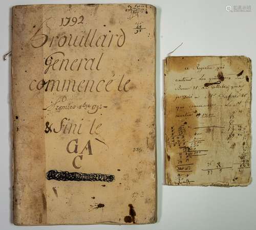 2 REGISTRES COMPTABLES DE 1792 ET 1800 : « BROUILLARD Généra...