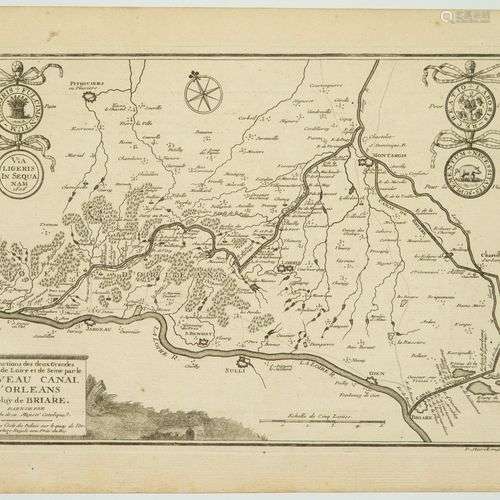 LOIRET. Gravure « NOUVEAU CANAL D’ORLÉANS et celuy de BRIARE...