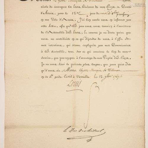 PAS-DE-CALAIS. 1767. Lettre de convocation aux États-Générau...