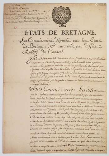 « ÉTATS DE BRETAGNE. » Évêché de RENNES 1er août 1770. Ordon...