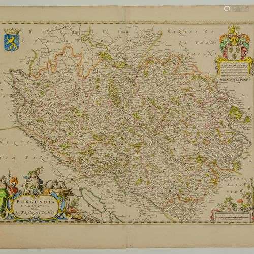 LA BOURGOGNE ; Carte XVIIe de LA FRANCHE COMTÉ, par J. BLAEU...