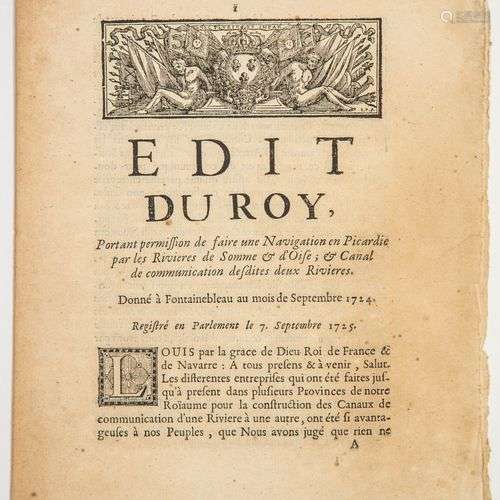 Création du CANAL DE PICARDIE en 1724 : « Édit du Roy (Louis...