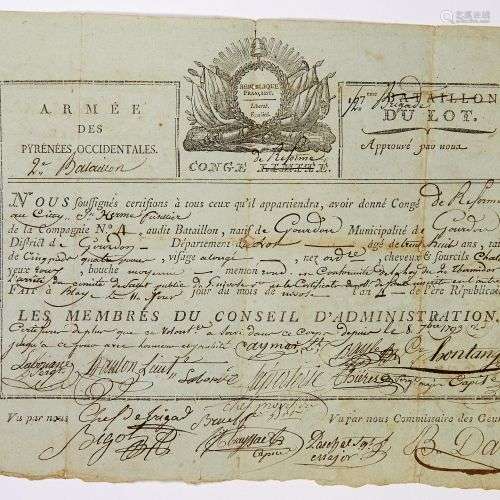 LOT. 1796. « ARMÉE DES PYRÉNÉES OCCIDENTALES. » Pièce signée...