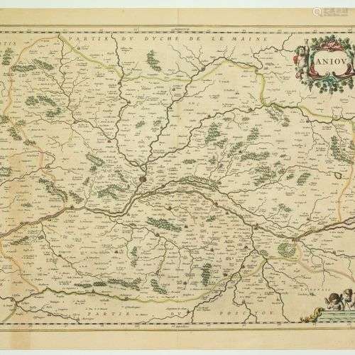 Carte XVIIe s, DE L’ANJOU. Circa 1650. (48 x 59,5 cm) (Anger...