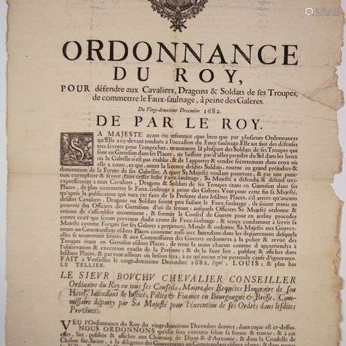 FAUX-SAUNAGE. GALÈRES. 1682. BOURGOGNE & BRESSE. « Ordonnanc...