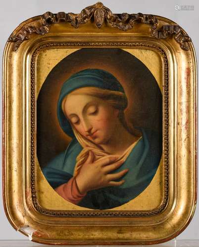 Vierge Huile sur toile 26 x 20 cm Cadre en stuc