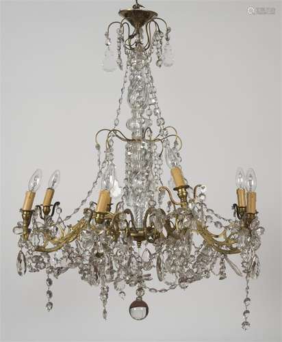 Lustre en bronze et pendeloques en cristal Epoque Napoléon I...