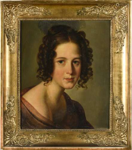 Ecole française du 19ème siècle Portrait de Jeune fille en b...