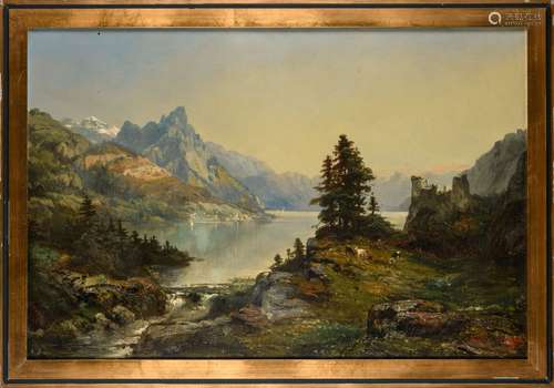 Théodore LEVIGNE (1848-1912) Vue d'un lac de montagne Huile ...