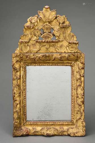 Miroir à fronton en bois doré sculpté Epoque Louis XV 64 x 3...