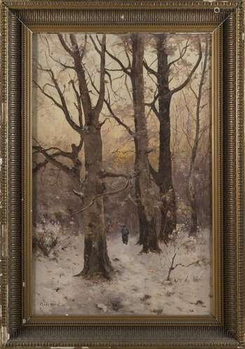 Alfred GODECHAUX (1835-1895) Paysage de neige avec personnag...