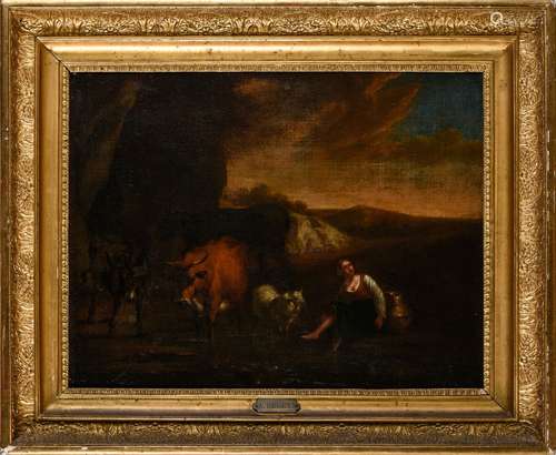 Attribué à Abraham Jansz. BEGEYN Pastorale avec bergère, vac...