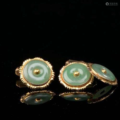 Paire de boutons de manchettes en or jaune 18k plaqué de dis...