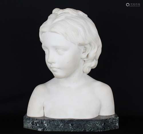 Antique Carved Marble Bust of a Young Girl