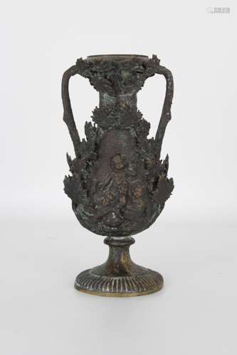 Antique Twin Handled Bronze Figural Vase