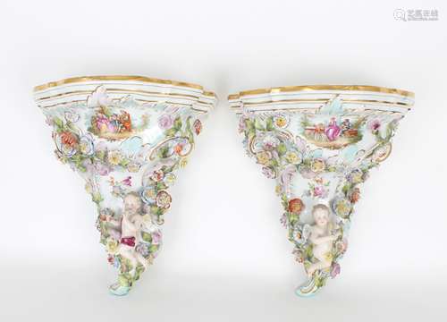 Pair of Figural Dresden Porcelain Wall Sconces