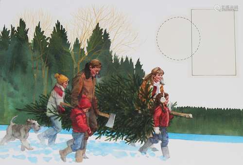 Tom McNeely (B 1935) Family Cutting Christmas Tree