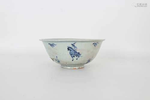 Early Antique Chinese Blue/White Figural Bowl