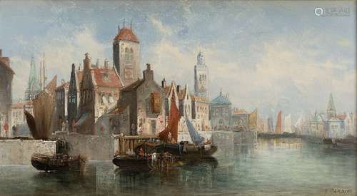 Karl Kaufmann, Autrichien 1843-1905- Vues d'un port continen...