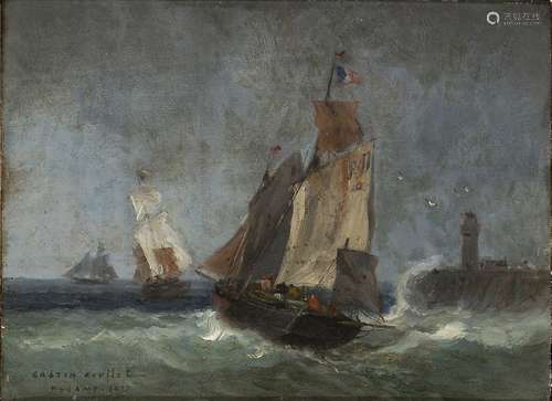 Gaston Roullet, Français 1847-1925- Bateaux quittant le port...