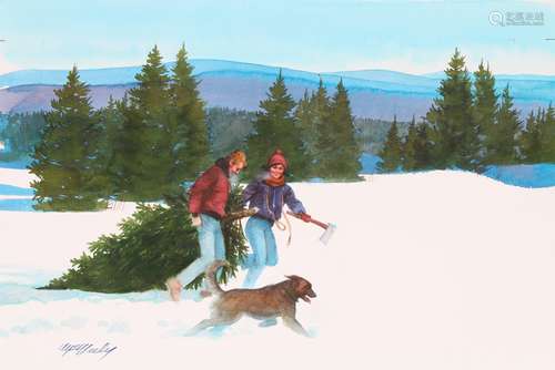 Tom McNeely (B. 1935) Bringing Home Christmas Tree