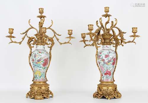 18th C. Chinese Porcelain/Gilt Bronze Candelabra