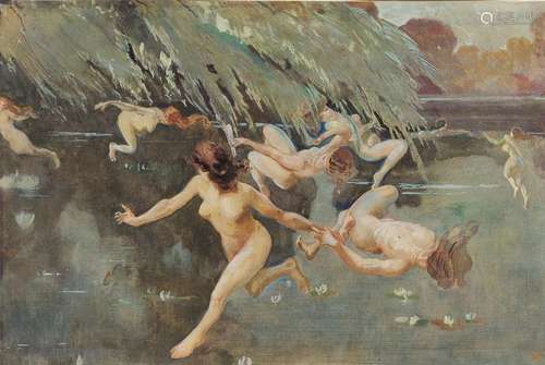 Ettore Tito, Italien 1859-1941- La Danse des Nymphes ; crayo...